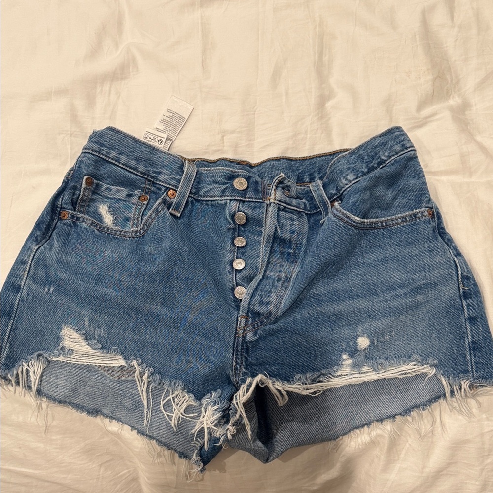 Levi's Button-Fly Distressed Denim Shorts - Blue